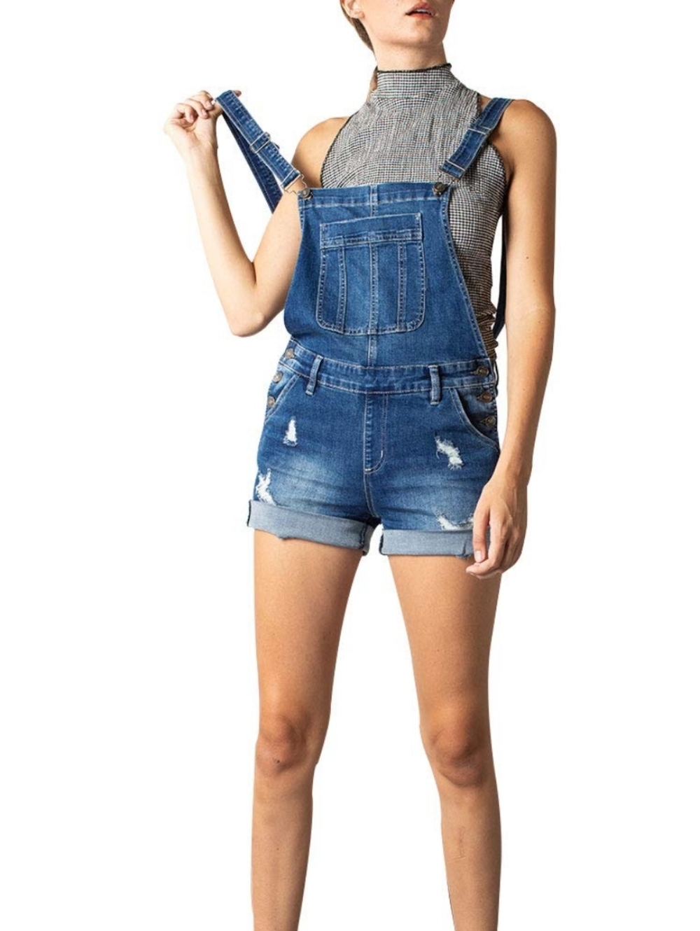 Kancan Denim Shortalls Distressed Overall Shorts